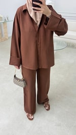 Oversize Keten Takım Acı Kahve