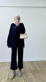 Oversize Triko Takım Lacivert