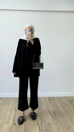 Oversize Triko Takım Siyah