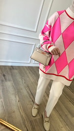 Pembe - Baklava Desenli Kazak