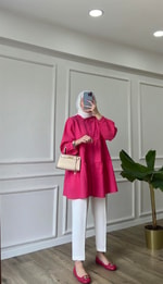 Pembe  - Fırfırlı Gofre Gömlek 