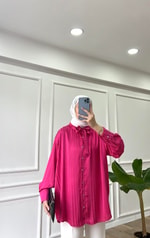 Pembe - Fularlı Saten Gömlek