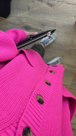 Pembe Kalın Örgü Hırka 