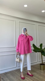 Pembe - Keten Ceket 