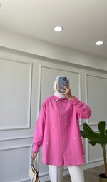 Pembe - Keten İşlemeli Gömlek