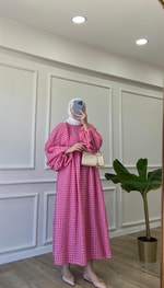 Pembe - Pötikareli Elbise 
