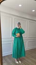 Pliseli Elbise - Benetton Yesili