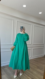 Pliseli Elbise - Benetton Yesili
