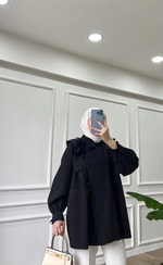 Poplin Bağlamalı Gömlek - Siyah
