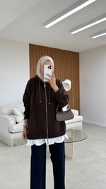 Poplin Detaylı Hırka Acı Kahve