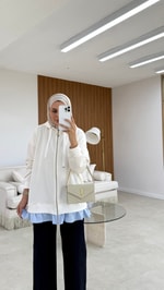 Poplin Detaylı Hırka Ekru