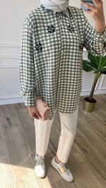Pötikareli Taşlı Gömlek - Yesil