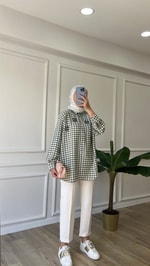 Pötikareli Taşlı Gömlek - Yesil
