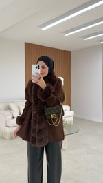Premium Kürklü Hırka Acı Kahve 