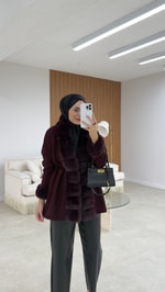 Premium Kürklü Hırka Bordo 