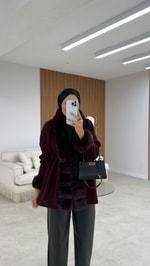 Premium Kürklü Hırka Bordo 