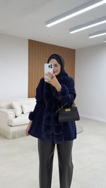 Premium Kürklü Hırka Lacivert