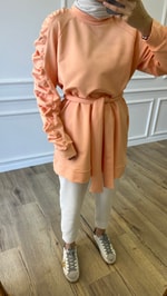 Rabi Büzgülü Sweatshirt - Somon