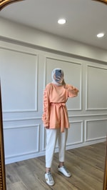 Rabi Büzgülü Sweatshirt - Somon