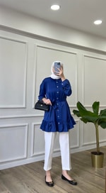 Saks - Saten Kemerli Gömlek