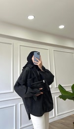 Siyah -  Büyük Cepli Oversize Ceket 