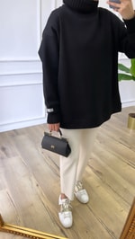 Siyah Fitilli Bığazlı Sweatshirt