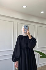 Siyah - Oversize Bisiklet Yaka Elbise