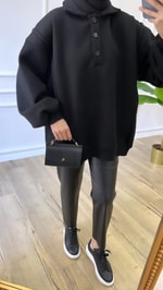 Siyah - Polo Yaka Sweatshirt