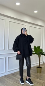 Siyah - Polo Yaka Sweatshirt
