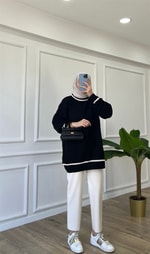 Siyah - Tek Şeritli Triko