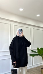 Siyah Üç iplik sweatshirt