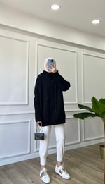 Siyah Üç iplik sweatshirt