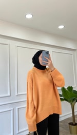 Soft Turuncu - Bisiklet Yaka Triko