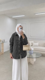 Taş Detaylı Denim Ceket Antrasit