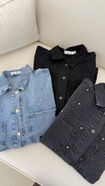 Taş Detaylı Denim Ceket Antrasit