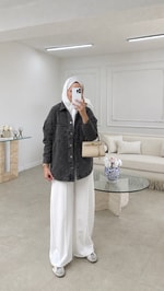 Taş Detaylı Denim Ceket Antrasit