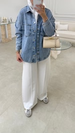 Taş Detaylı Denim Ceket Mavi