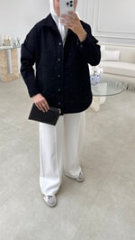Taş Detaylı Denim Ceket Siyah
