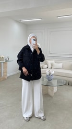 Taş Detaylı Denim Ceket Siyah