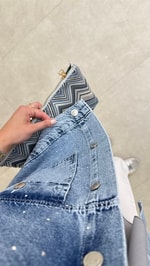Taşlı Denim Yelek Mavi