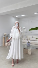 Taşlı Etekli Takım Beyaz