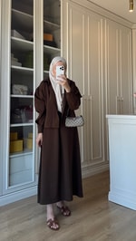 Tensel Gömlek Elbise 2'li Takım Acı Kahve