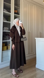 Tensel Gömlek Elbise 2'li Takım Acı Kahve