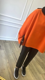 Turuncu - Basic Bisiklet Yaka Sweatshirt