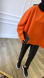 Turuncu - Basic Bisiklet Yaka Sweatshirt
