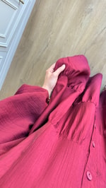 V Yaka Krinkıl Elbise Bordo