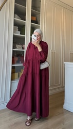 V Yaka Krinkıl Elbise Bordo