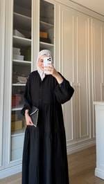 V Yaka Krinkıl Elbise Siyah