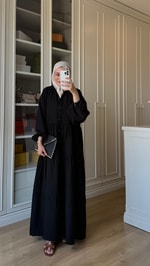 V Yaka Krinkıl Elbise Siyah