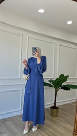 Vatkalı Elbise - Mavi